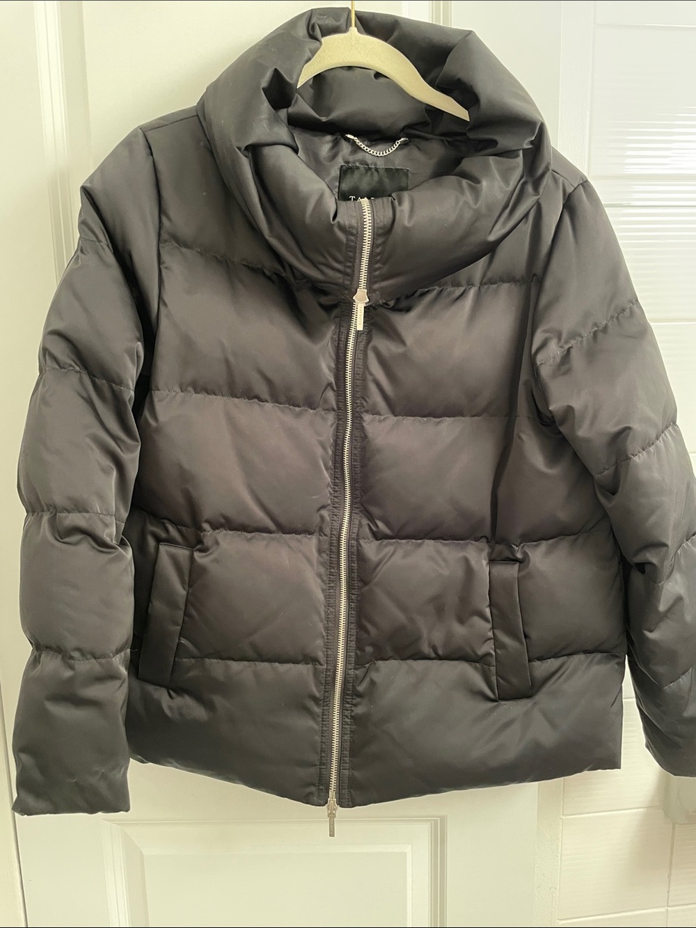 Talbots Black Quilted Funnel-Neck Puffer Jacket